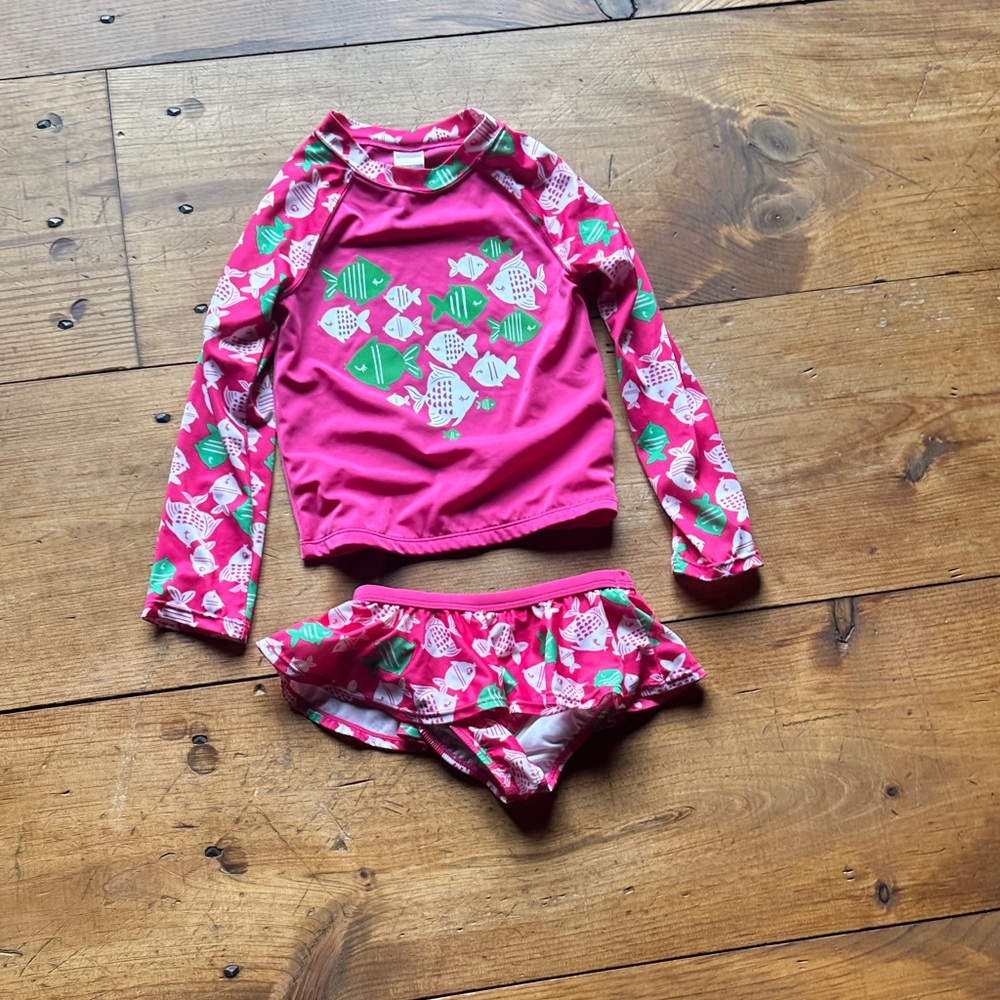 Gymboree Pink and Green Fish Print Kids Rashguard Set